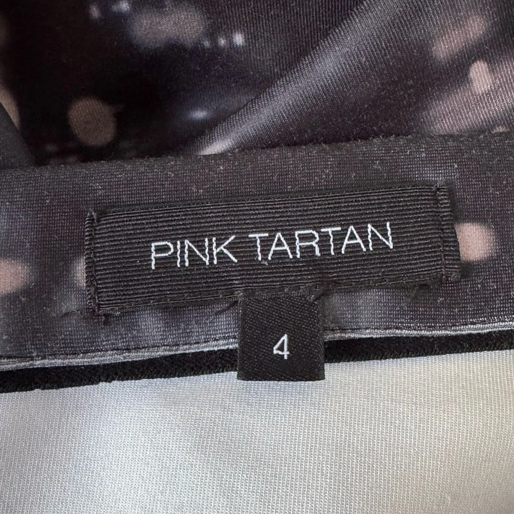 Pink Tartan City Scape Navy Blue Pleated A-Line Scuba Cocktail Skirt